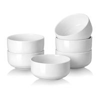 DOWAN Bols à Céréales, 650ml/13cm Porcelaine Bols à Soupe, Bol Petit Dejeuner, Va au Micro-Ondes, Lot de 6,Blanc