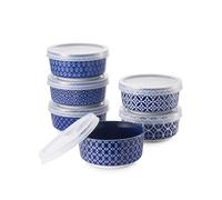 DOWAN Bols à Trempette avec Couvercles, 6 x 176 ml Coupelle Dessert pour Sauce, Snack, Ramequins Creme Brulee en Porcelaine, Passent au Lave-vaisselle et au Micro-ondes, Φ 9cm Bleu Fusion