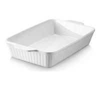DOWAN Cocotte en céramique de 23.6cm x 33cm, grand plat à lasagne profond pour four, plat de cuisson de 4000 ml avec poignées, passe au four et durable pour lasagnes, blanc Blanc G