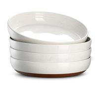 DOWAN Grandes Bols à Pâtes, 9,75" Assiettes en Céramique, Ensemble de 4 Plates, Vaisselle de Cuisine en Stoneware Moderne, Vanille Blanche