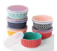 DOWAN Lot de 6 bols à sauce en porcelaine - 176 ml - Avec couvercle - Coupelles empilables pour sauce, collation, crème brûlée - Multicolore - Passe au lave-vaisselle et au micro-ondes