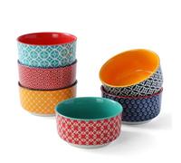 DOWAN Lot de 6 ramequins à crème brûlée en porcelaine - 235 ml - Passe au four à soufflé - Passe au four, au micro-ondes et au lave-vaisselle - Diamètre : 10,5 cm - Multicolore