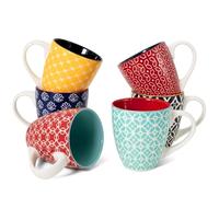 DOWAN Lot de 6 tasses à café de 350 ml - Élégantes tasses à café en porcelaine au design oriental - Grandes tasses pour café, thé et latte - Multicolore