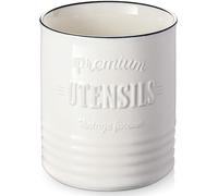 DOWAN Porte Couverts en Céramique, 18,0 x 15,8 cm Grand Pot à Ustensiles de Cuisine, Support à Vaisselle Ustensile, Seau à Glace, Corbeilles à Pain, Organiseur, Vase Vintage Déco Intérieure-Blanc