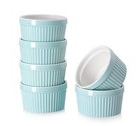 DOWAN Ramequin Lot, 235 ML Moule à Soufflé Ramequin Crème Brûlée, Coupelle à Dessert pour Four, Lot de 6, Bleu