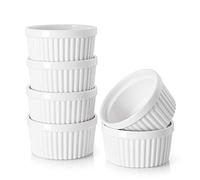 DOWAN Ramequin Lot de 6, 120 ml Moules à Pâtisserie en Porcelaine, Ramequin pour Creme Brulee & Muffin & Gâteau, Moules à Soufflés & Pudding, Mini Bols à Glace, Sauce, Fruit, Collation, Ø 9cm-Blanc