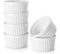 DOWAN Ramequin Lot de 6, 235 ml Moules à Pâtisserie en Porcelaine, Ramequin pour Creme Brulee & Muffin & Gâteau, Moules à Soufflés & Pudding, Mini Bols à Glace, Sauce, Fruit, Collation, Ø 10cm-Blanc