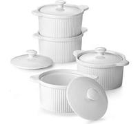 DOWAN Ramequins blancs en porcelaine de 210 ml avec couvercles et poignées Blanc G