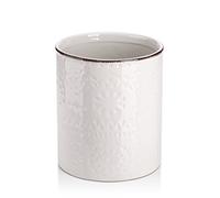 DOWAN Support Ustensiles, 15,8 x 18,0 cm Grand Ustensiles de Cuisine en Céramique, Pot Ustensiles de Cuisine en Relief Romantique, Seau à Glace, Vase, Rangement, Décoration de la Maison | Blanc
