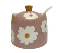 Dowbom Sucrier en céramique de 250 ml avec couvercle et cuillère, pot à sucre et épices, rose