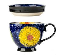 Dowbom Tasse à soupe avec couvercle, bol à soupe pour micro-ondes, 500 ml, tasse à soupe en céramique, bol à petit déjeuner, tasse à bouillon (fleur-D, 500 ml)