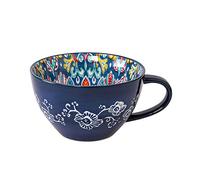 Dowbom Tasse à soupe avec poignée, bol micro-ondes 400ml, bol en céramique pour petit-déjeuner, bol à bouillon (Bleu-D)