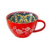 Dowbom Tasse à soupe avec poignée, bol micro-ondes 400ml, bol en céramique pour petit-déjeuner, tasse à bouillon (Rouge)