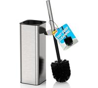 DOWRY Brosse WC en acier inoxydable et support pour salle de bain, nettoyage en profondeur avec long manche, brosse de cuvette de toilette cachée avec 2 têtes, décoration moderne, nickel brossé carré