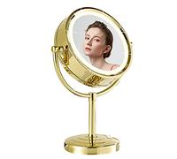 Dowry Miroir Maquillage Lumineux Miroir Grossissant x7 Doré Miroir de Table - 3 Couleurs de Lumière - Rotation à 360°- Miroir Cosmétique Double Face,Diamètre 21.5cm