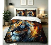 Dozrmey Housse de Couette 240x260 cm, Lion Brun, AQ4908 | Microfibre Épaisse, avec 2 Taies d’Oreiller, avec 4 Liens Intérieurs, Fermeture Éclair Longue, Coutures Renforcées, Adulte