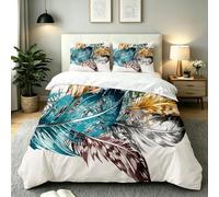 Dozrmey Housse de Couette 240x260 cm, Plume Bleue, AQ4890 | Microfibre Épaisse, avec 2 Taies d’Oreiller, avec 4 Liens Intérieurs, Fermeture Éclair Longue, Coutures Renforcées, Adulte