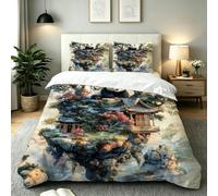 Dozrmey Housse de Couette 240x260 cm, Tableau Vert, AQ4854 | Microfibre Épaisse, avec 2 Taies d’Oreiller, avec 4 Liens Intérieurs, Fermeture Éclair Longue, Coutures Renforcées, Adulte