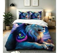 Dozrmey Parure de Lit 160x200 Lion Bleu, 3D Imprimé Housse de Couette 1 Personnes et 2 Taies d'oreiller 65x65 cm, Ensemble de Literie en Microfibre avec Fermeture à Glissière Caché, AE3021