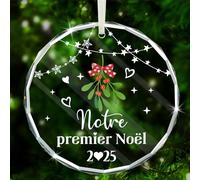 DPKOW 2025 Notre Premier Noël Boule Cadeau pour Couple Jeune Marié Engagement Fiancé Fiançailles Petit Ami Petite Amie Cadeau 1er Noël Boule Decoration Noel Sapin, en Verre, avec Boîte