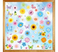 DPKOW 9 pièces Autocollants Fenêtre Fleuris Décorations de Printemps Stickers Fenetre Papillons Fleuris Décorations de Pâques pour la Maison, Electrostatique Réutilisable Impression Recto-Verso