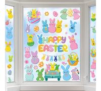 DPKOW Autocollants de Fenetre Paques Decoration, 9 Feuilles Stickers de Fenêtre Lapin de Pâques Stickers Vitre Décorations Maison Deco Printemps Autocollant Vitre PVC Réutilisables