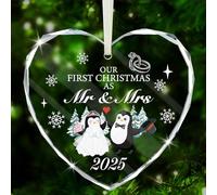 DPKOW Boule de Noël 2025 « Our First Christmas as Mr & Mrs » - Cadeau de premier Noël pour mariage - Décoration d'arbre de mariage - Souvenir - Ornement en verre avec boîte