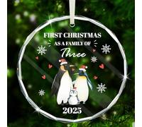 DPKOW Cadeau 2025 Premier Noël en famille de 3 boules de Noël Décoration d'arbre de Noël Première famille Ornement cadeau pour bébé Nouveaux parents Souvenir de bébé 1er Noël Boule en verre