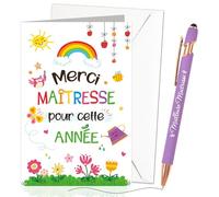 DPKOW Cadeau Maitresse École Fin Année, Cadeaux Merci Maîtresse Carte Stylo Maitresse Maternelle Cadeau Remerciement Institutrice Professeure d'École, Meilleure Maîtresse Merci pour Cette Année