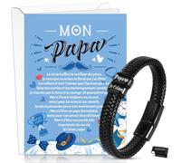 DPKOW Fete des Peres Cadeau Papa Carte avec Enveloppe Je t'aime Papa Bracelet Cuir Homme Cadeau Papa Noël Anniversaire Cadeau Grand Pere Beau Bracelet Carte Fête des Pères