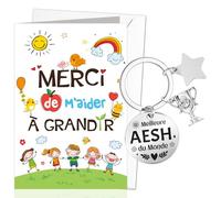 DPKOW Idée Cadeau AESH Merci Carte avec Enveloppe Porte-Clefs Cadeau AESH d'École Fin d'Année Contrat Scolaire Noël, Carte Merci de m'Aider à Grandir + Meilleure aesh du Monde Porte-clés