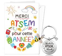 DPKOW Idee Cadeau Maternelle ATSEM Merci Carte avec Enveloppe Porte adeau ATSEM d'École Fin d'Année, Cadeau Merci ATSEM pour Cette Année Carte, Meilleure ATSEM du Monde Porte Clé
