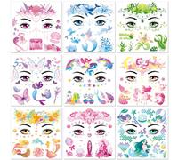 DPKOW Tatouage Temporaire Sirène Visage Tatouages licorne Papillon Accessoires de maquillage de sirène tatouage ephemere enfant femme Faux Tatouage fille, Autocollants de tatouage de licorne de sirène
