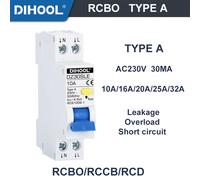DPNL RCBO disjoncteur à courant résiduel Type a 30mA courbe B/C RCD MCB 1P + N Protection contre les fuites 10A 16A 20A 32A 40A ampères