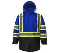 DPSAFETY Veste de sécurité réfléchissante avec capuche haute visibilité, veste bomber avec poches et fermeture éclair, bleu, M