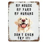 DQFOCPHHAA Funny Dog Sign Labrador Retriever My House My Yard My Humans Vintage Metal Tin Sign for Backyard Porch 8 X 12 in