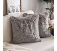 DQMEN 2Pcs Housse de Coussin, Fausse Fourrure Deluxe Décoratif Canapé Chambre Lit Super Doux Peluche Mongolie Taie d'oreiller (2Pcs Gris, 45 x 45cm)