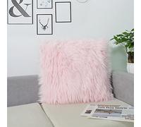 DQMEN Housse de Coussin, Fausse Fourrure Deluxe Décoratif Canapé Chambre Lit Super Doux Peluche Mongolie Taie d'oreiller (Rose, 45 x 45cm)