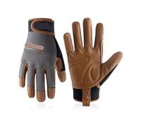 DQZJXVMKLWT Gants de travail en cuir de vachette pleine fleur for mécaniciens - Respirants, souples et antidérapants, compatibles avec les écrans tactiles. Accessoires(XL)