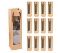 DQZSY 12 Sacs de Bouteille de vin en Papier Kraft faveur avec poignée, Organisateur de vin Kraft pour Sacs de faveur de fête de Mariage Bouteilles (Marron)