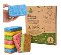Dr.Hygi Éponges à récurer - Lot de 8 éponges écologiques - Éponge à Vaisselle en Cellulose de sisal Naturel - 100% biodégradable en 4 Couleurs Amusantes