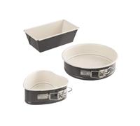 Dr. Oetker 4535 Ensemble de 3 mini moules à pâtisserie, mini moule à charnière, à cake, cœur, sans PFAS, Acier, Céramique, Noir, Crème, 11,5 à 16 cm