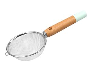 Dr. Oetker 4617 Rétro Passoire avec Manche en Bois 10 x 24 cm, en Acier Inoxydable, Argent/Marron, 10 x 10 x 18 cm