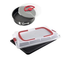 Dr Oetker 9922850 Ensemble de 2 plaques de cuisson avec couvercle, Plaque de cuisson, moule à manqué couvercle, moule gateau rond, moule à charnière, plaque de four, Acier, 42 x 29 x 4 cm et 26 x 7 cm