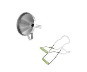 Dr Oetker 9942050 Set de 2 ustensiles pour Confiture avec Pince à bocaux et Entonnoir à Confiture, pince pour pot à confiture, mettre la confiture en pot, Acier inox, plastique, 22 x 8 x 3,5 cm