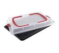 Dr. Oetker Bake & Go, plat à pâtisserie avec cloche de transport, Plaque de cuisson en Acier inoxydable et son couvercle en plastique, 42 x 29 x 4 cm