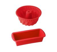Dr. Oetker Set de 2 moules à gâteaux en silicone, rouge, 24 x 10 x 7,5 cm, moule à cake et moule à kouglof, résistant -40°C à +230°C, lave-vaisselle, sans toxique
