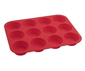 Dr. Oetker Moule à Muffins 12 Cups 34 x 26 x 3 cm FLEXXIBLE LOVE Silicone pour Muffins, Moule en Silicone Platine de Haute Qualité, Moule à Propriétés Antiadhésives (Couleur : Rouge), Quantité: 1