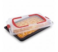 Dr. Oetker Bake & Go, plat à pâtisserie avec cloche de transport, Plaque de cuisson en Acier inoxydable et son couvercle en plastique, 42 x 29 x 4 cm