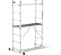 DRABEST Basic Échelle en Aluminium - 2x7 Marches - Échafaudage - Pliante - Échelle Polyvalente avec Plate-Forme de Travail - Réglable en Hauteur, Pliable